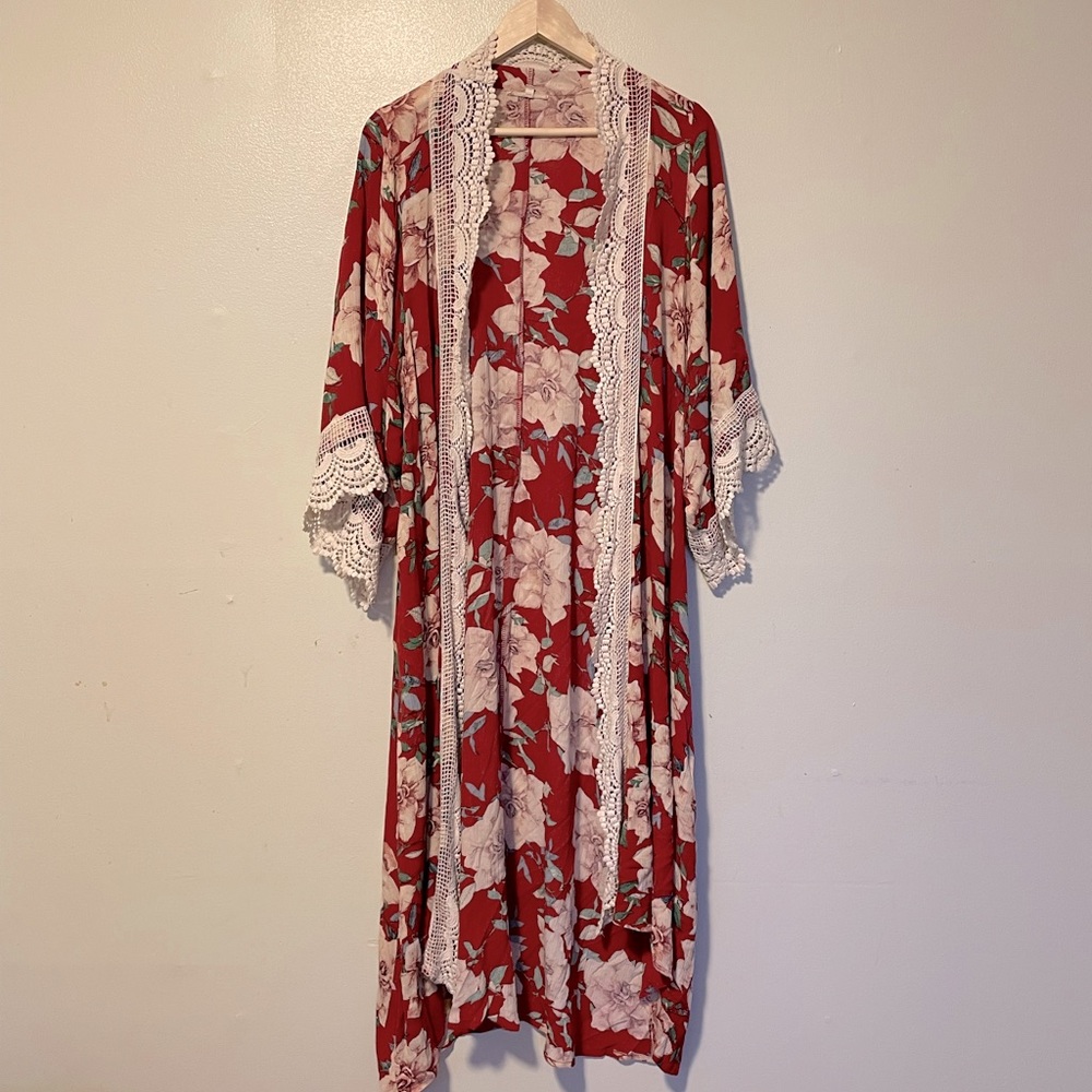 Red floral kimono